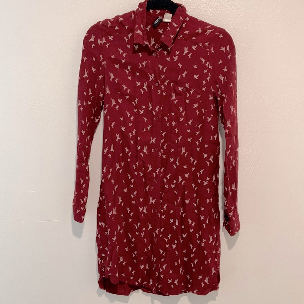 H&M Divided red button-up shirt dress sz 4
